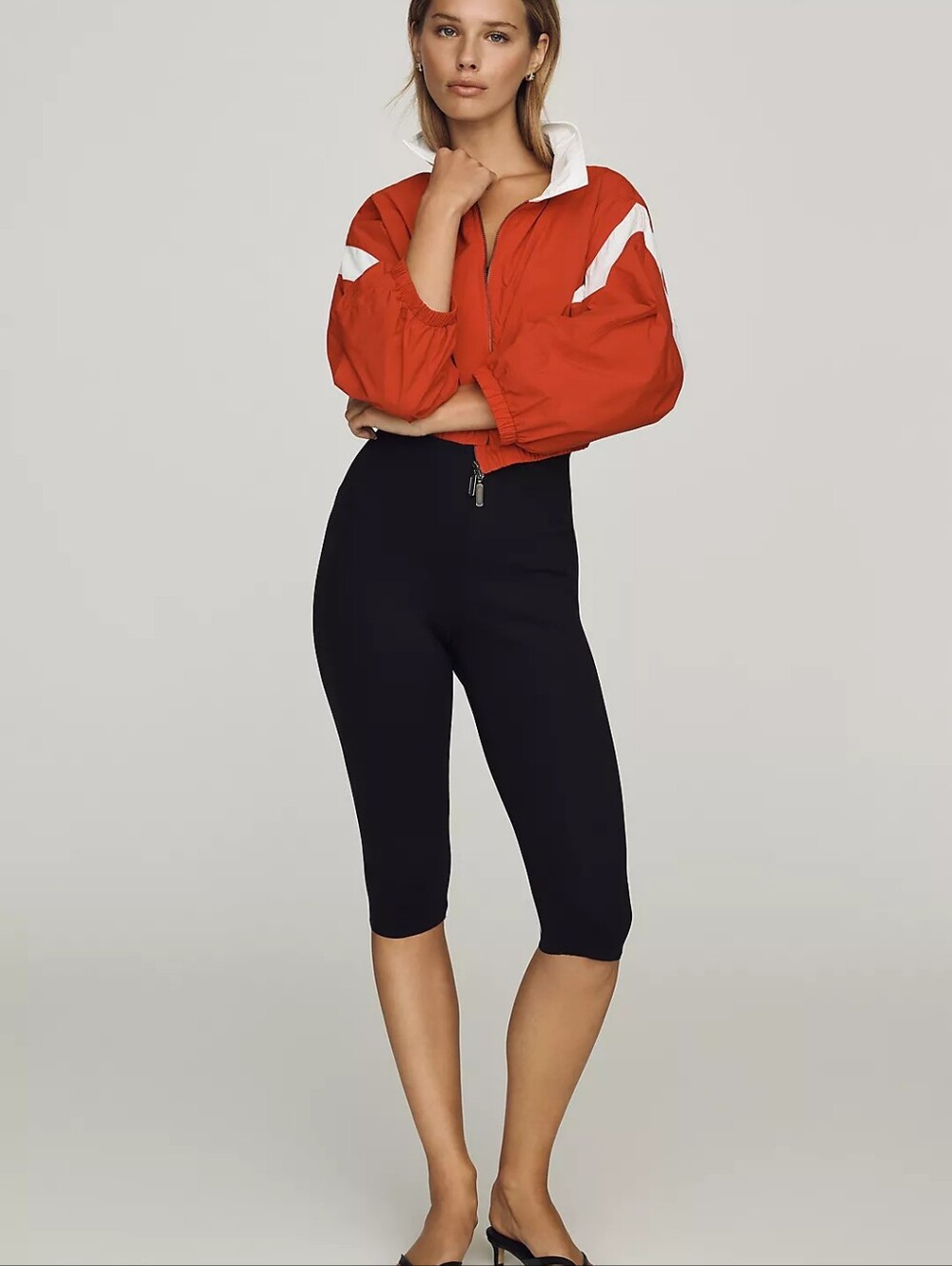 Anthropologie Red and White Colorblock Bomber Jacket - Picture 3 of 8